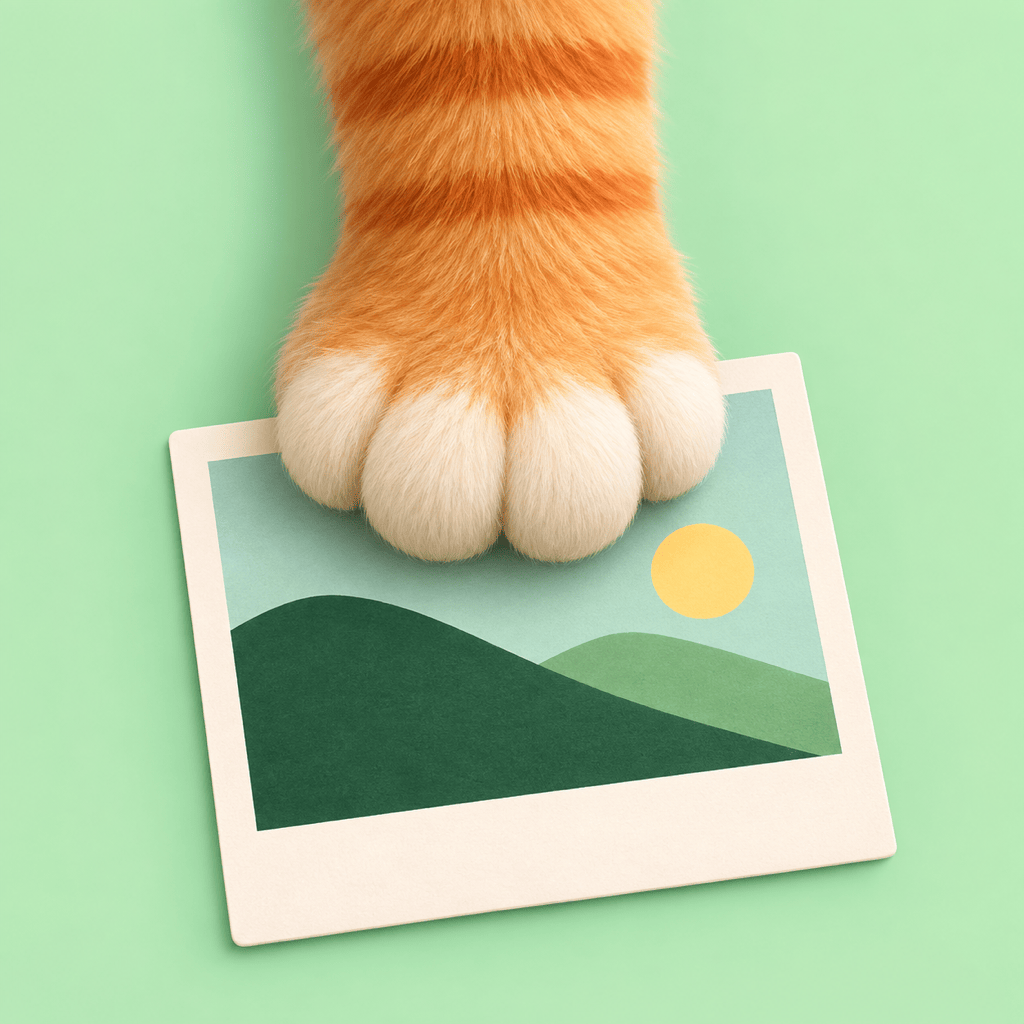Pixlean app icon: an orange cat paw resting on a photo